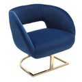 Coolmore Upholstered Tufted Living Room Chair Textured Linen Fabric Accent Chair With Metal Stand Navy Velvet