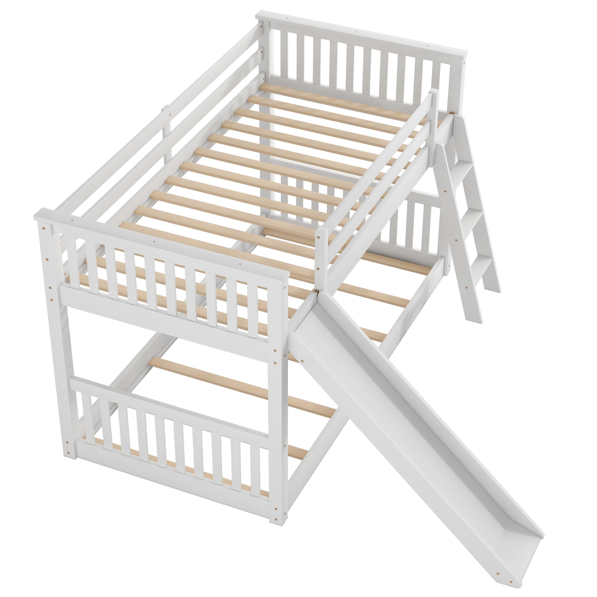 Twin Over Twin Bunk Bed With Convertible Slide And Ladder, White Old Sku: Sm000213 Box Spring Not Required Twin White Wood Bedroom Bunk Pine