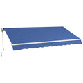 Outsunny 12' X 10' Retractable Awning Patio Awnings Sun Shade Shelter With Manual Crank Handle, 280G M Uv & Water Resistant Fabric And Aluminum Frame For Deck, Balcony, Yard, Dark Blue Blue Aluminum