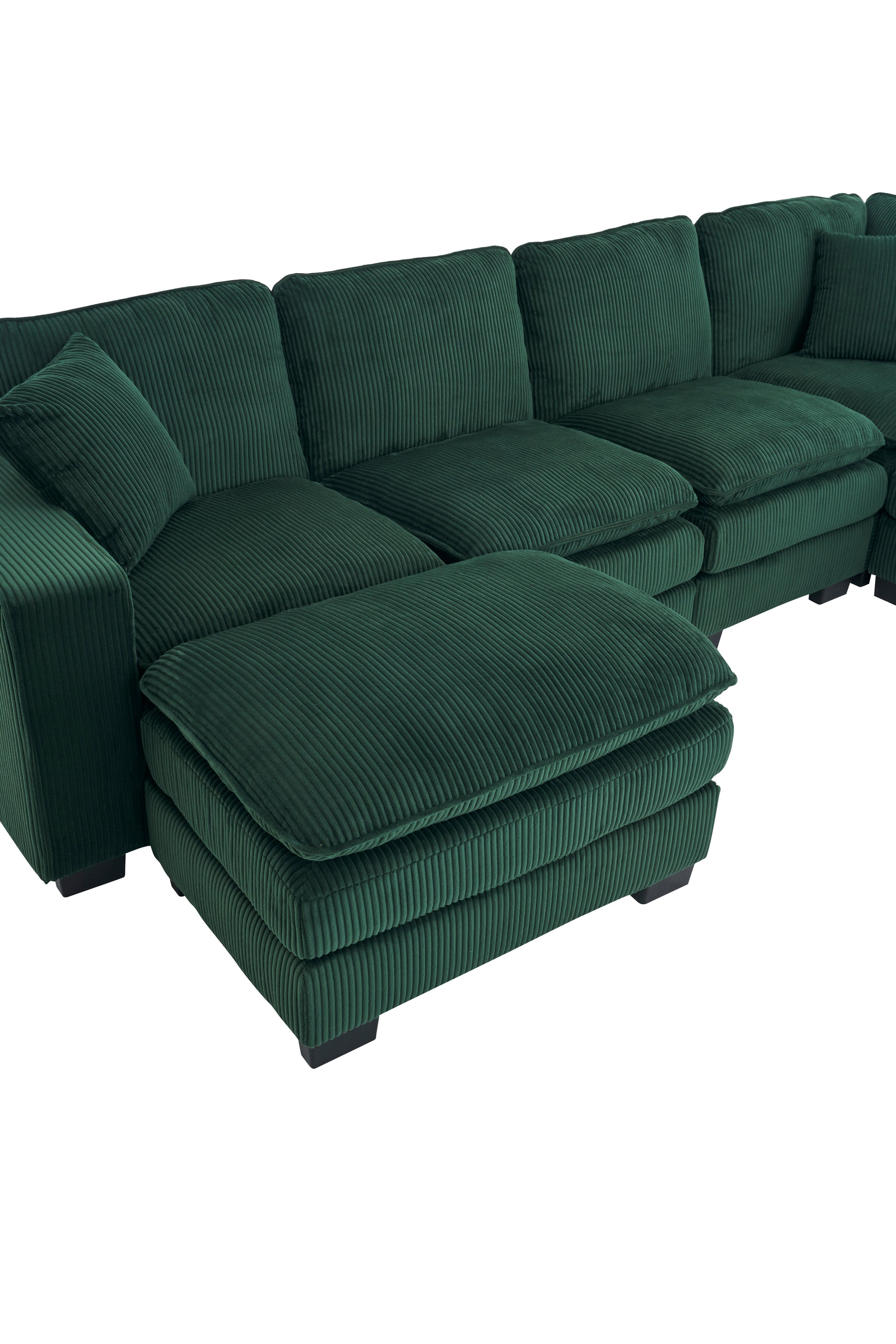 Modern U Shaped 6 Seat Sectional Sofa Couch With One Ottoman And Three Toss Pillows ,Modular Sofa For Living Room,Corduroy Sofa Green Corduroy 7 Seat