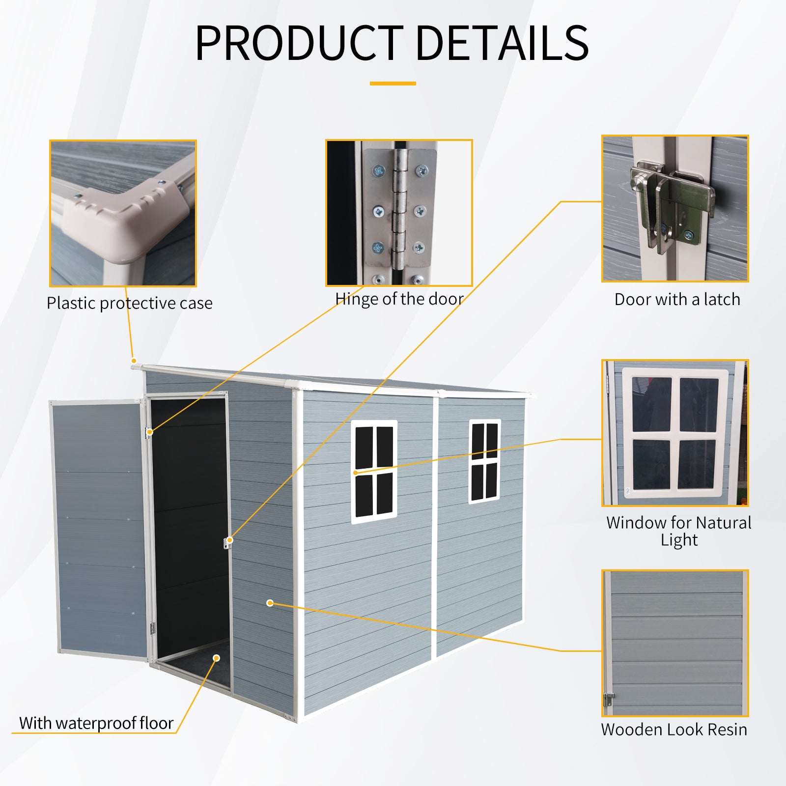 8X4Ft Outdoor Storage Shed With Floor Resin Shed With Two Window, Waterproof ,Lockable Doors For Patio,Yard,Lawn Gray Grey Polypropylene