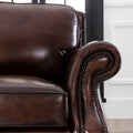 Traditional Roll Arm Leather Chair Brown Leather