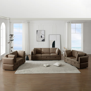 Living Room Furniture 7 Piece Set Including One 3 Seater Sofa And Two 2 Loveseatsadjustable Arms And Backs Comforty Sofas & Couches With Comfy Seat And Arm Cushions Brown Brown Polyester 7 Seat