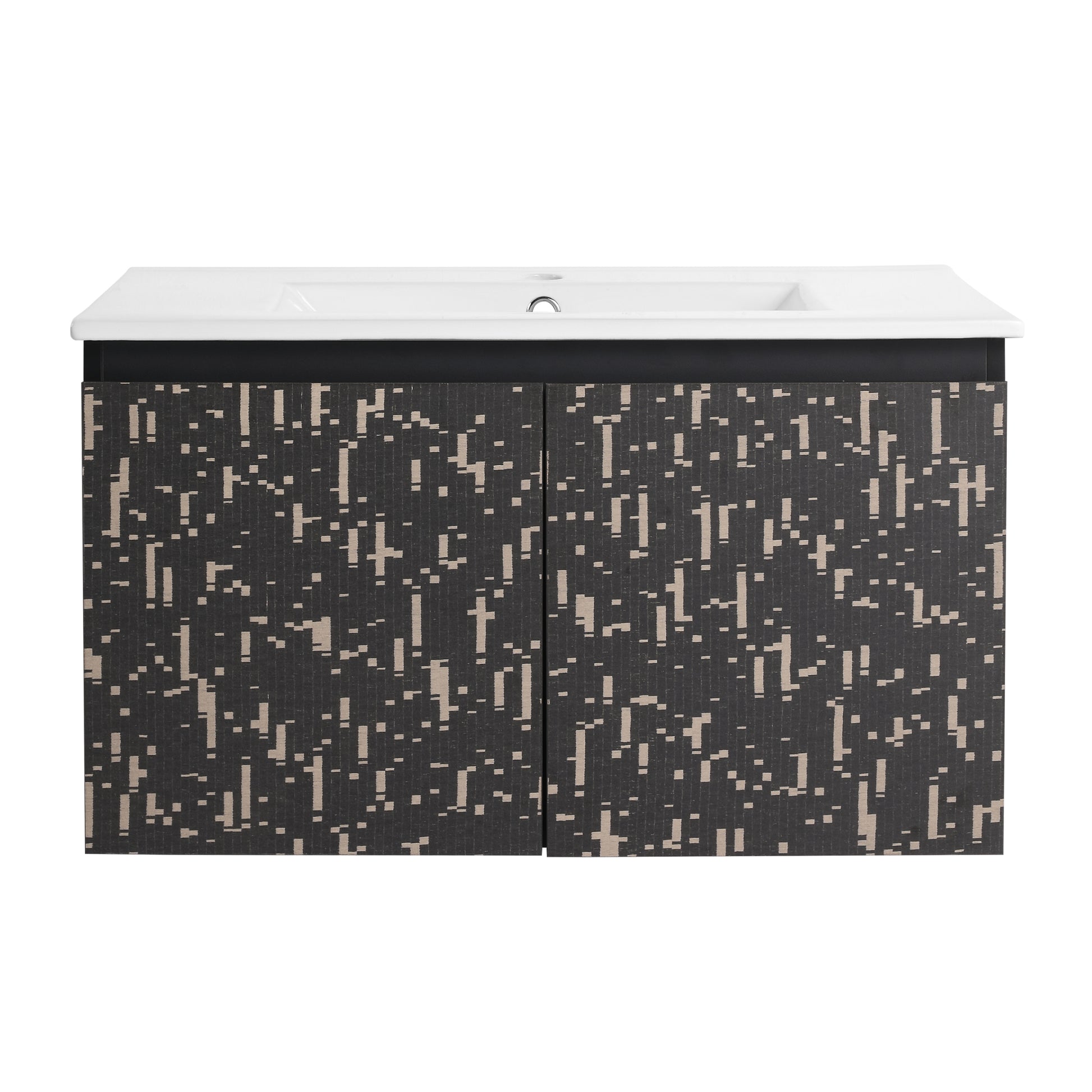 30'' Floating Wall Mounted Bathroom Vanity With Ceramics Sink & Soft Close Cabinet Door, Kd Package Black Bathroom Modern Plywood