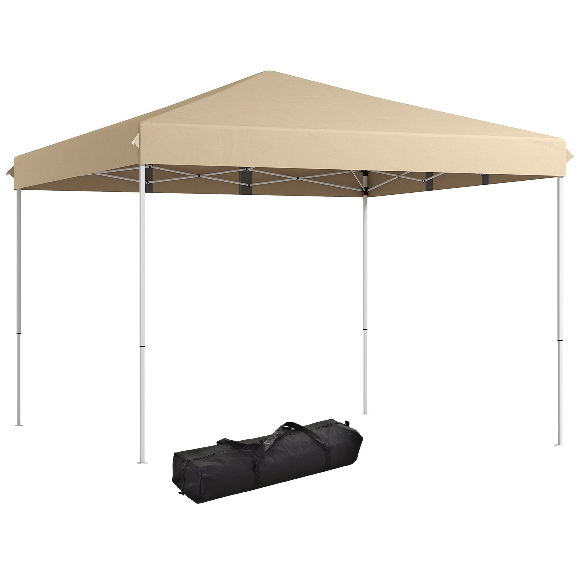 Outsunny 13' X 13' Pop Up Canopy Tent, Instant Sun Shelter, Tents For Parties, Height Adjustable, With Wheeled Carry Bag For Outdoor, Garden, Patio, Parties, Beige Beige Steel