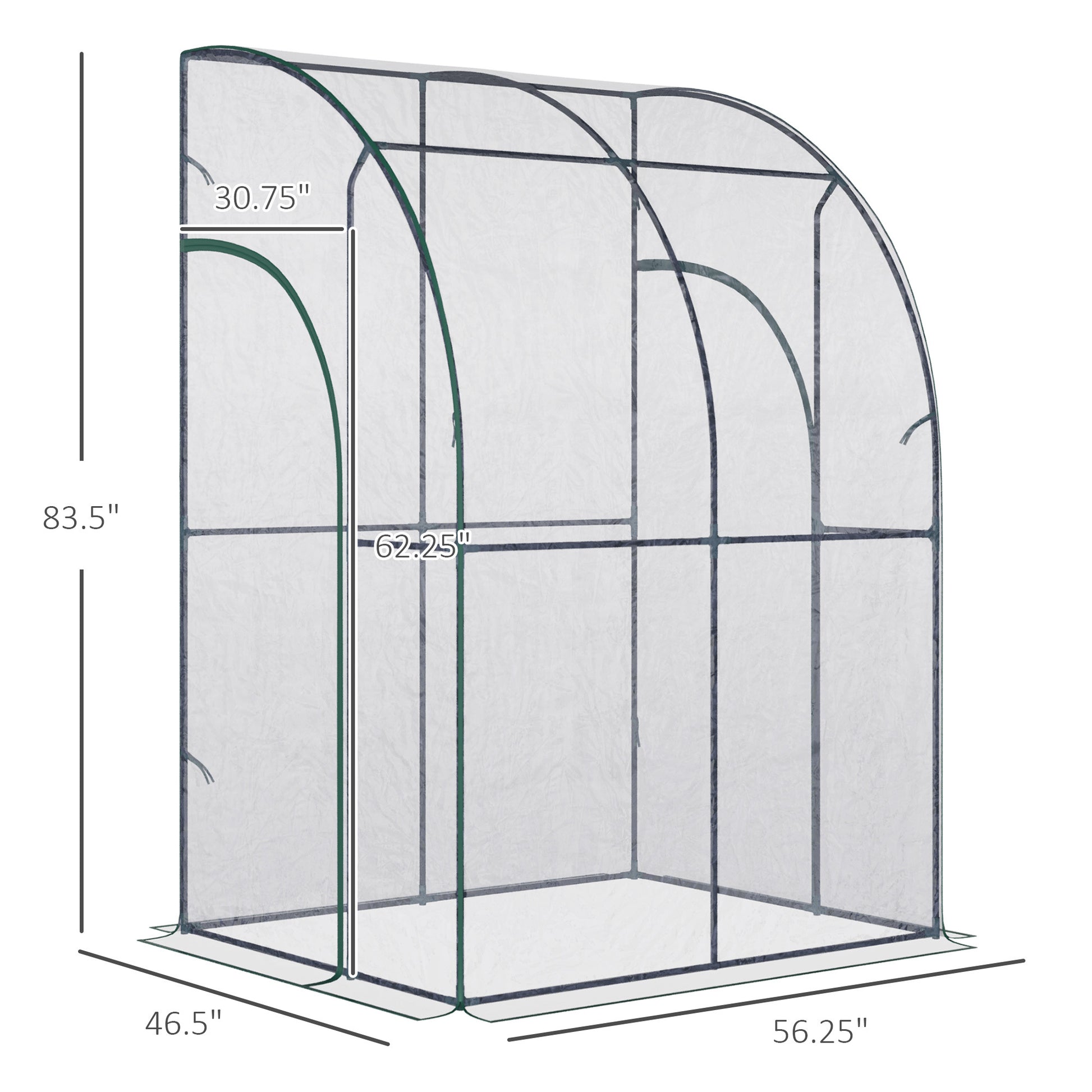 Outsunny 5' X 4' X 7' Lean To Greenhouse, Walk In Wall Mounted Hot House & Plant Nursery With 2 Zippered Roll Up Doors, Sloping Pvc Cover, Green And Clear Clear Steel