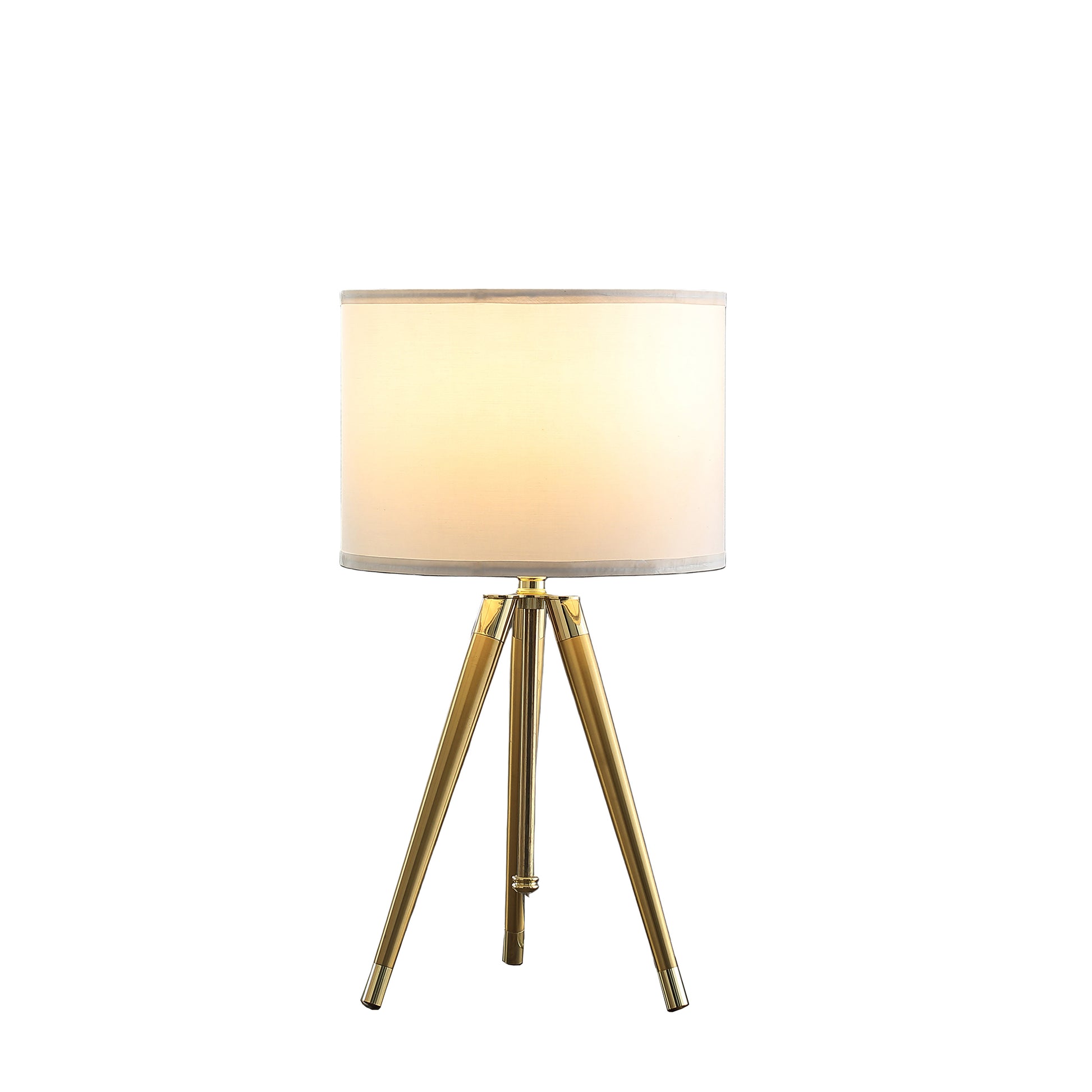 35.5" 25.75"H Adjustable Hieght Brass Shiny Gold Modern Tripod Table Lamp For Living Room, Nightstand Bedside Table Lamp For Bedroom, Led Lamp Gold White Fabric Metal