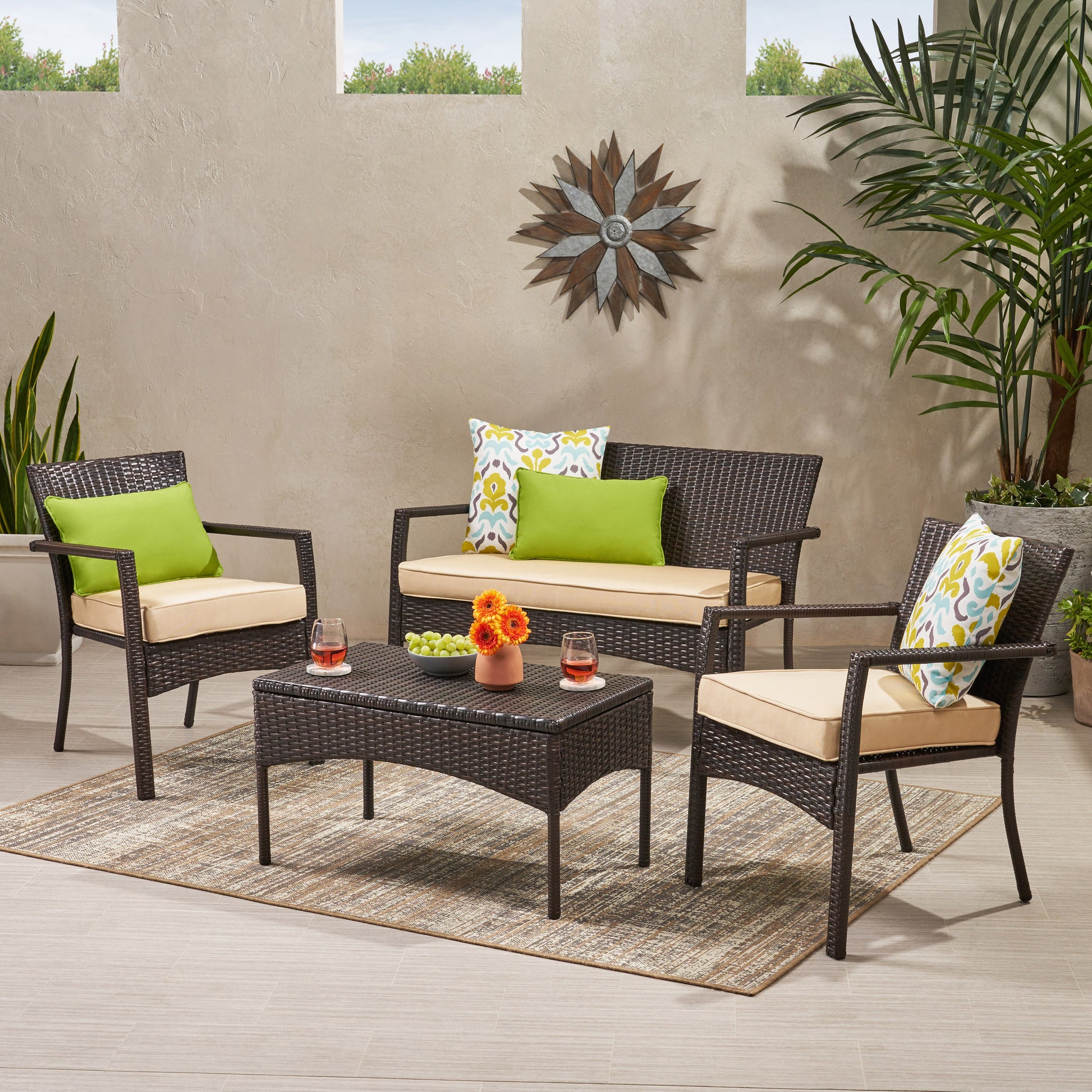 Cancun 4Pcs Chat Set Multi Pe Rattan Iron Waterproof Fabric