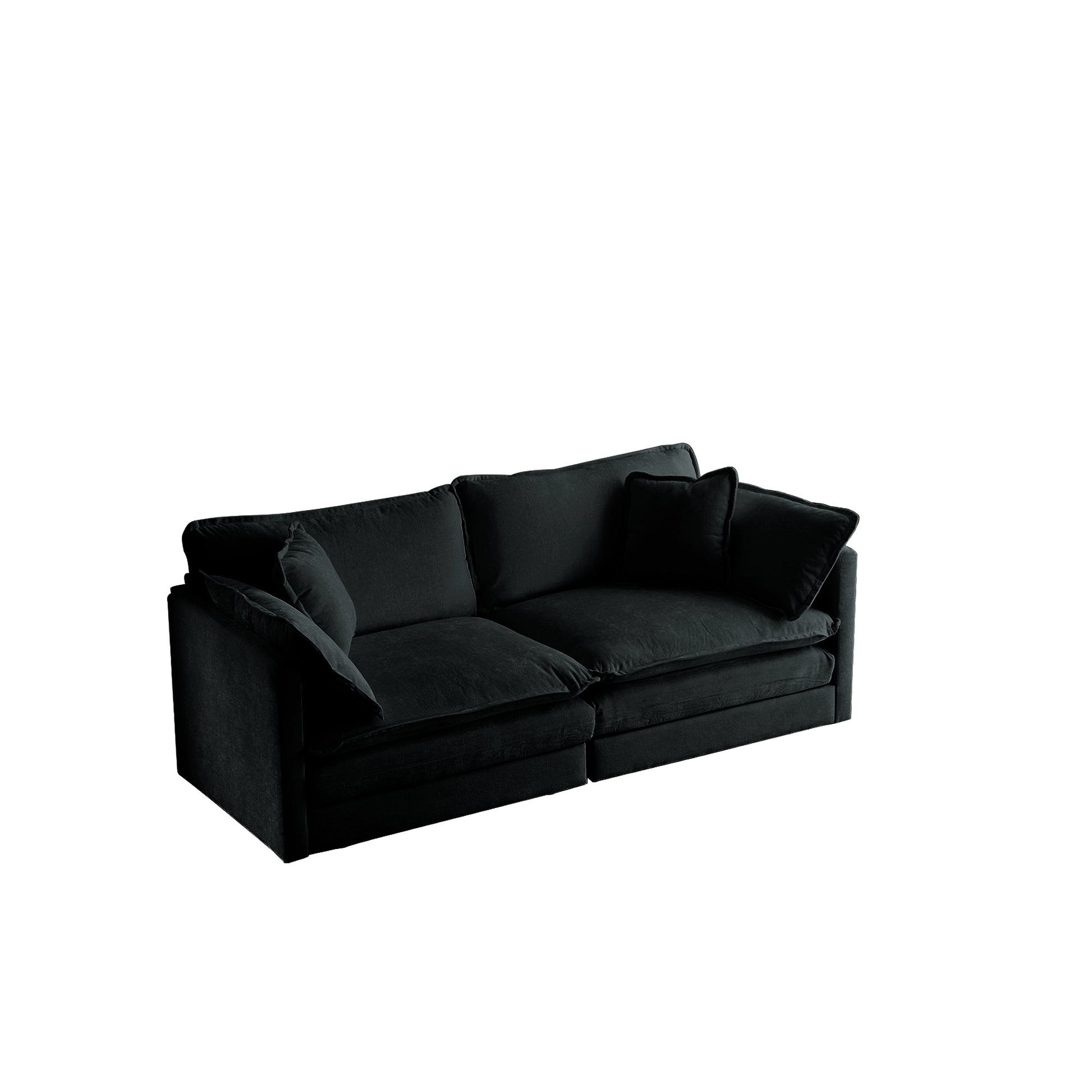 Chenille Two Seater Sofa With 1 Footrest, 2 Seater L Shaped Sectional With Ottoman,Loveseat With Ottoman For Small Living Space, Black Chenille Black Chenille 2 Seat
