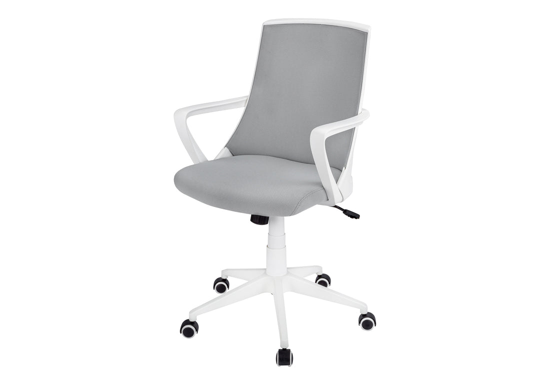 Office Chair, Adjustable Height, Swivel, Ergonomic, Armrests, Computer Desk, Work, Grey Mesh, White Metal, Contemporary, Modern White Foam Polyester