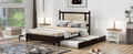 Queen Size Wooden Rattan Platform Bed, With 2 Big Drawers, T Size Trundle, Espresso Queen Espresso Plywood