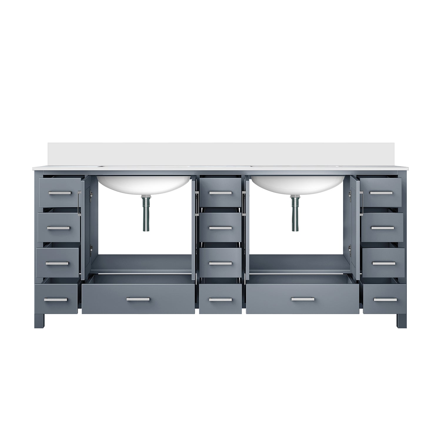 Dark Grey Double Bath Vanity 84 In. W X 22 In. D, With White Quartz Top Dark Grey Plywood Wood