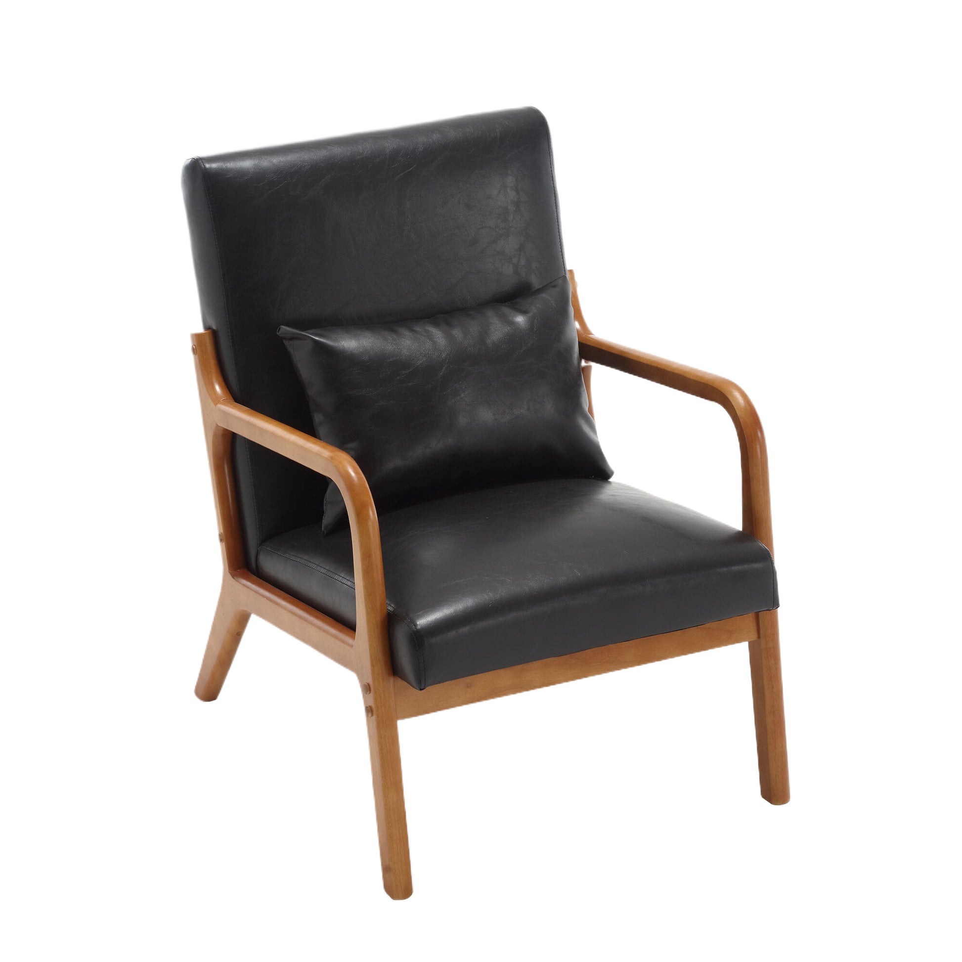Coolmore Modern Accent Chair, Solid Wood Padding Lounge Armchairs With One Pillow For Living Room, Bedroom, Guest Room Black Pu Black Pu Brown Primary Living Space Modern Rubberwood Foam Pu Leather