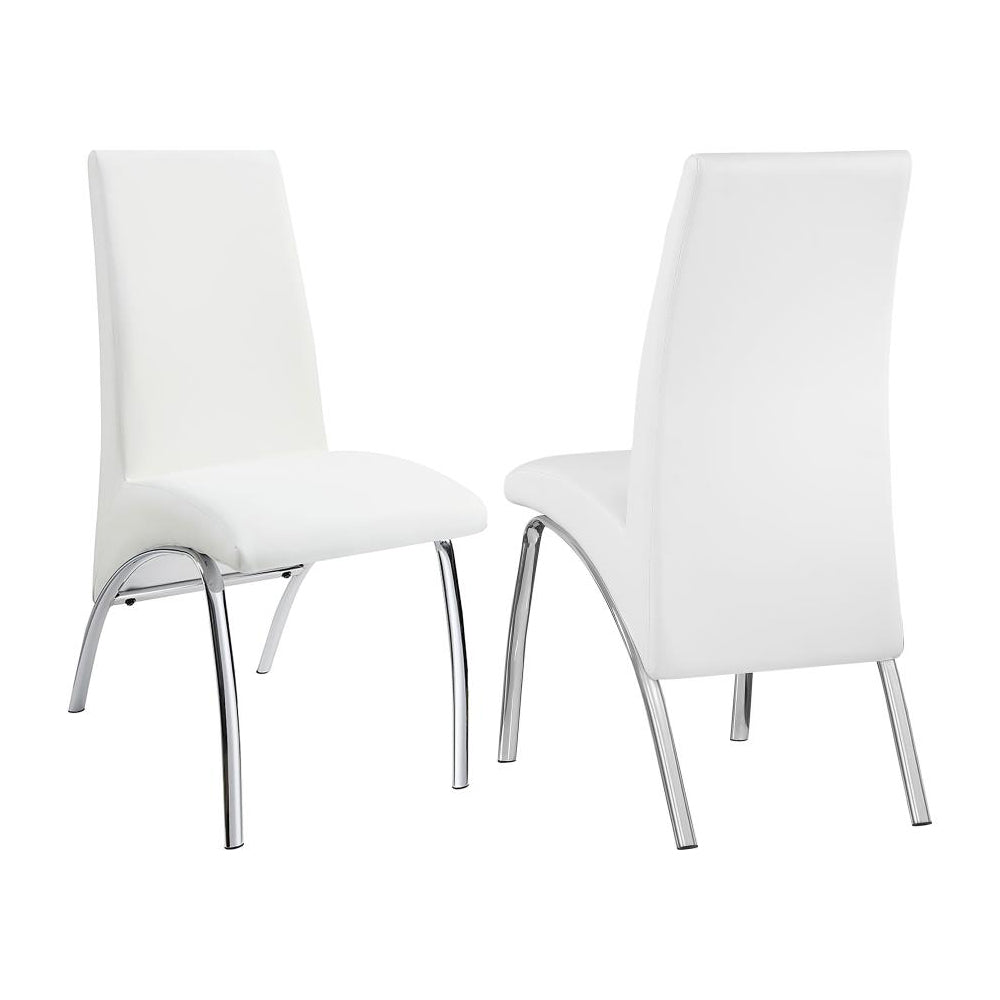 Set Of 2Upholstered Side Chairs, White And Chrome Solid White Rectangular Side Chair Chrome,Faux Leather