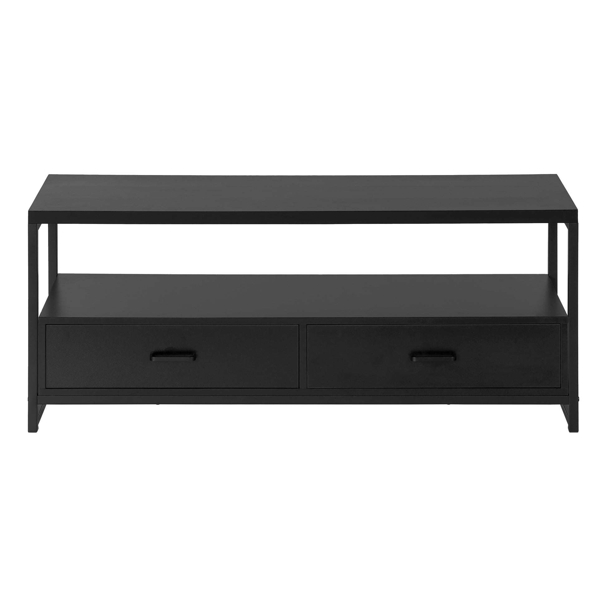 Tv Stand, 48 Inch, Console, Media Entertainment Center, Storage Drawers, Living Room, Bedroom, Black Laminate, Black Metal, Contemporary, Modern Black 80 89 Inches Particle Board