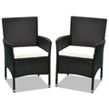 Outsunny 2 Pcs Rattan Wicker Dining Chairs With Cushions And Anti Slip Foot, Patio Stackable Chairs Set For Backyard, Garden, Lawn, Dark Coffee Black Rattan Metal