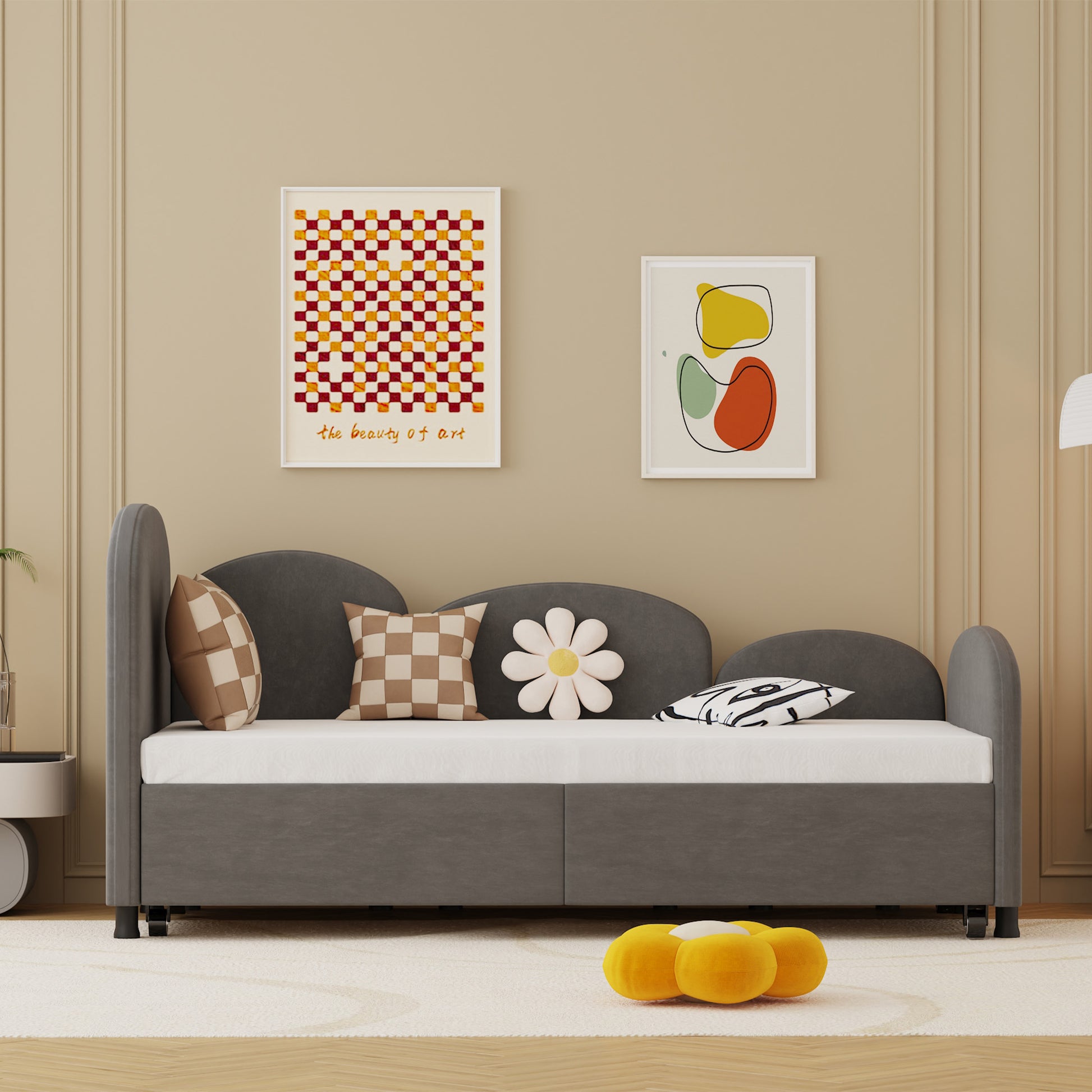 Twin Size Twin Size Bed Frames With An Another Bed Frame, Velvet Upholstered Daybed, Modern Sofa Bed Daybed Frame For Bedroom Living Room, Suitable For Living Room, Kids Room, Bedroom Ddry Gray Dark