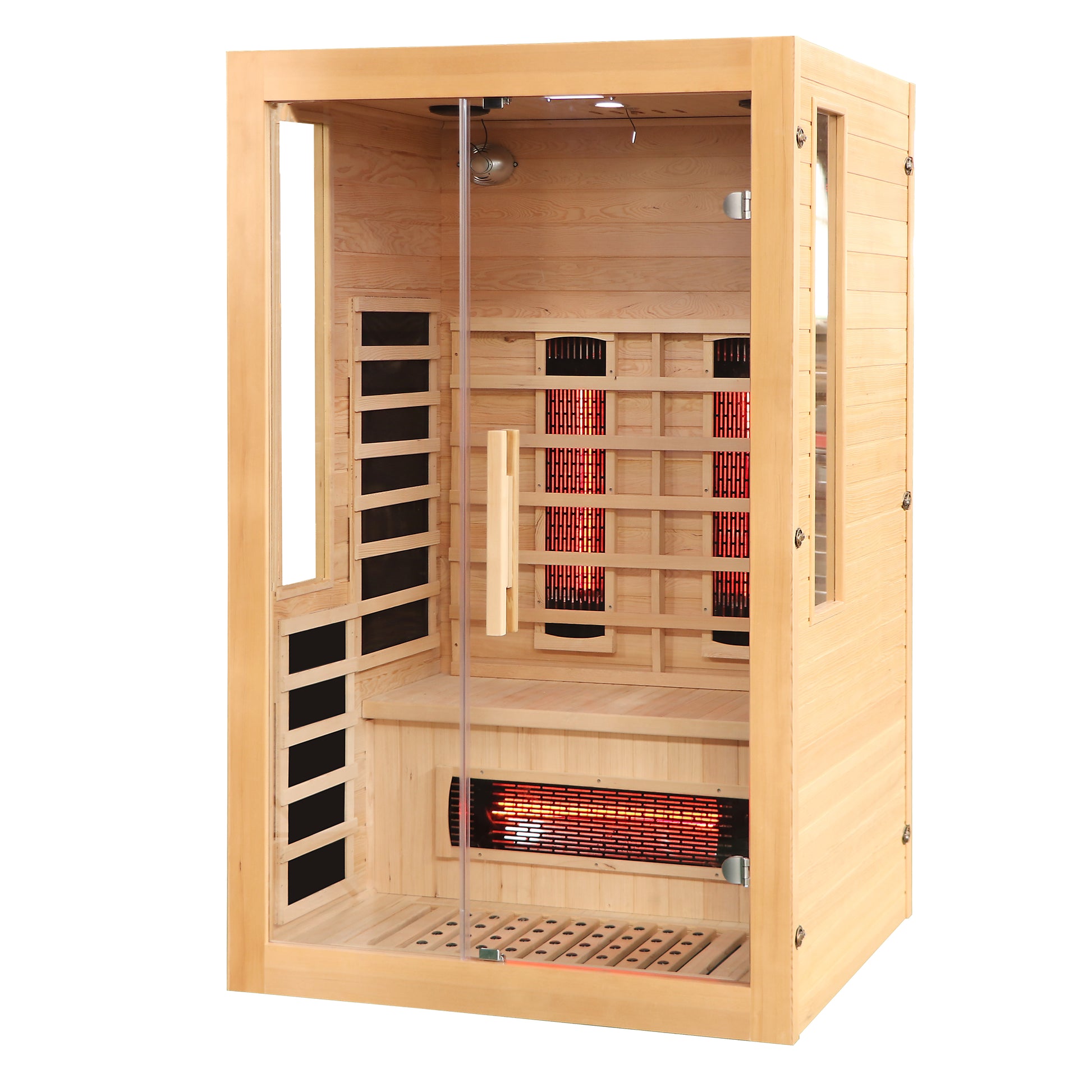 2 To 3 Person Hemlock Wood Low Emf Far Infrared Sauna For Home With Led Control Panel And Tempered Glass Door Natural Wood Metal & Wood