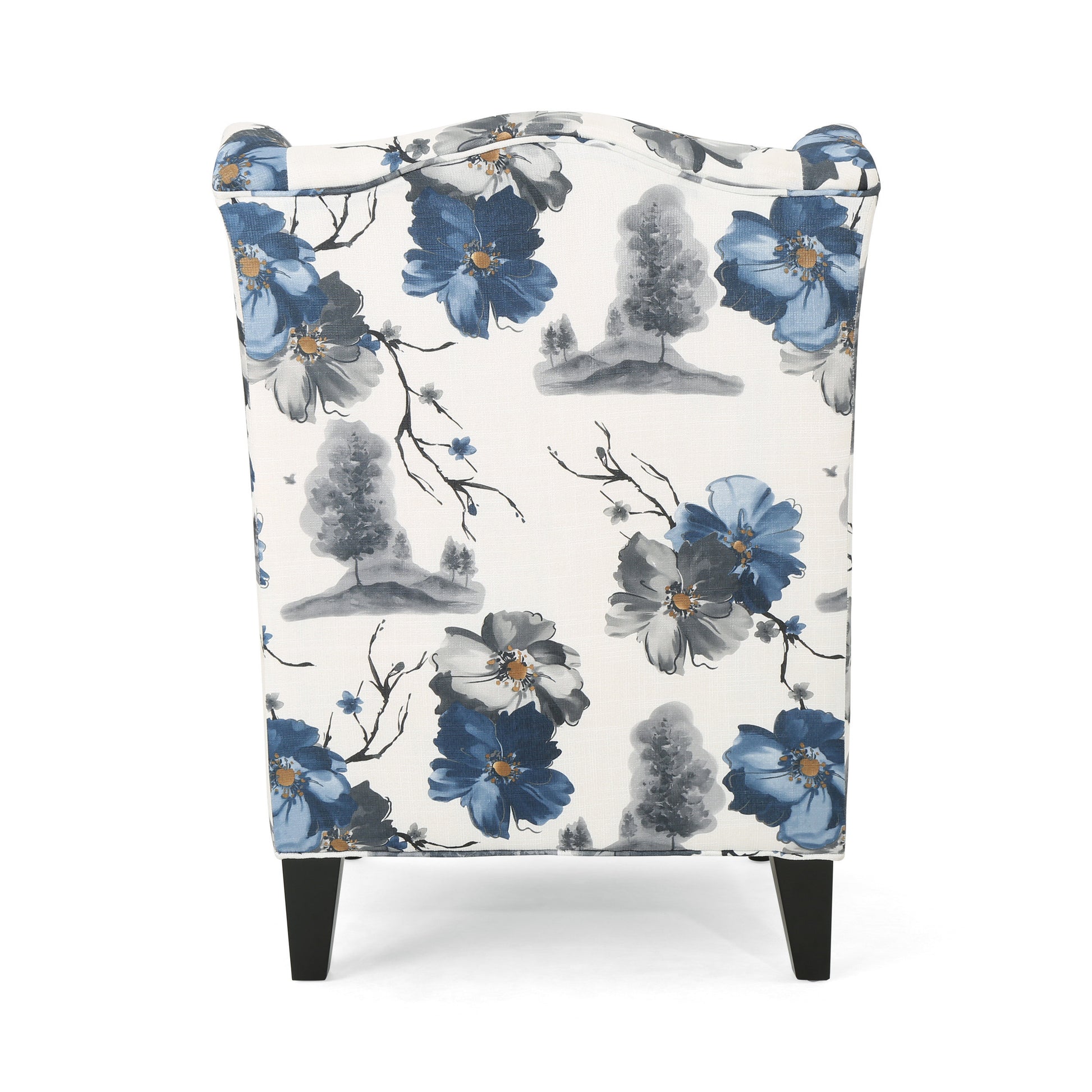 Toddman Hi Back Club Chair, High Back Fabric Club Chair, Print Beige Blue Flower Fabric