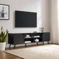 Contemporary 2 Door Minimalist Tv Stand For Tvs Up To 80 Inches Black Black 80 89 Inches Mdf Mdf