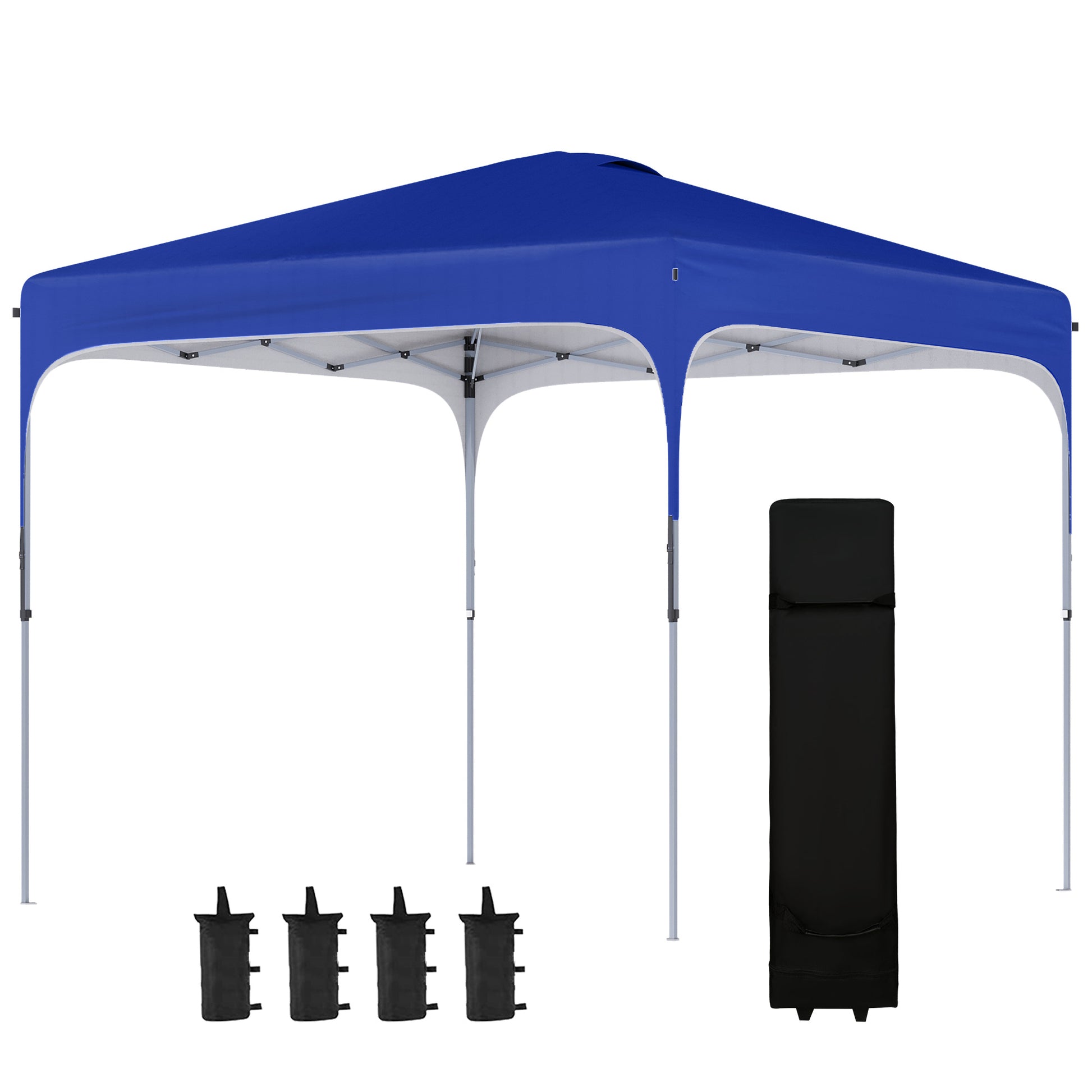 Outsunny 8' X 8' Pop Up Canopy Tent With Wheeled Carry Bag And 4 Sand Bags, Instant Sun Shelter, Tents For Parties, Height Adjustable, For Outdoor, Garden, Patio, Royal Bue Blue Steel