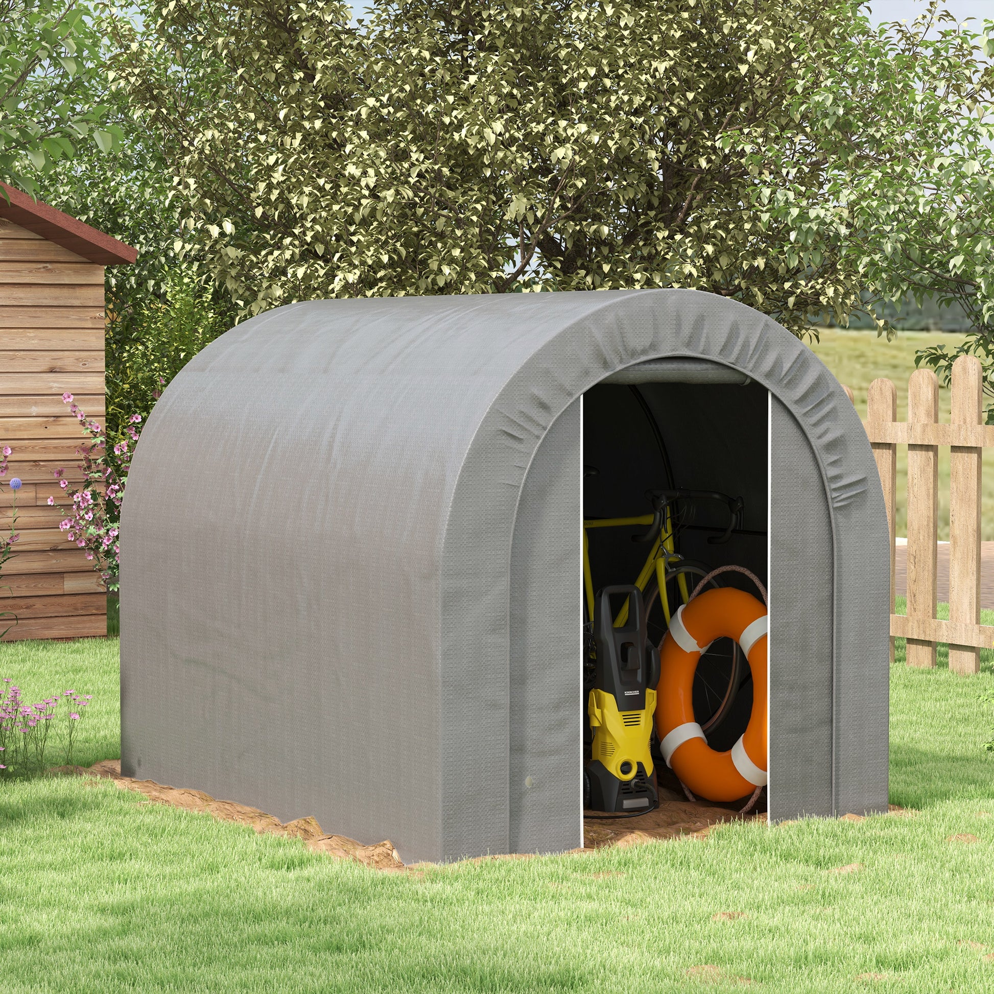 Outsunny 6' X 8' Garden Storage Tent, Heavy Duty Outdoor Shed, Waterproof Portable Shed Storage Shelter With Galvanized Metal Frame For Bike, Motorcycle, Garden Tools, Gray Dark Gray Metal