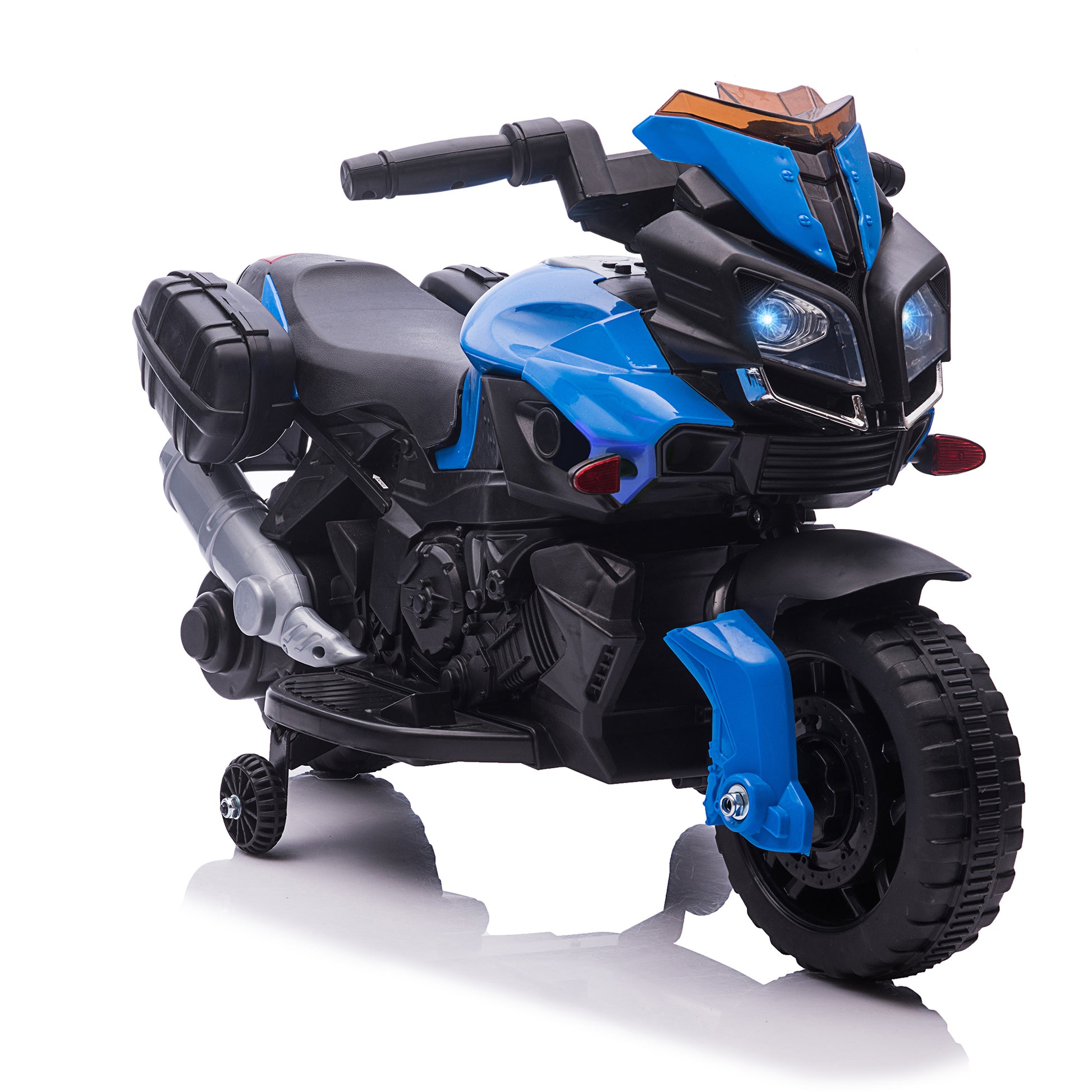 Aosom 6V Electric Motorcycle For Kids, Dirt Bike, Battery Powered Ride On Toy Off Road Street Bike With Pedal, Headlights, And Training Wheels, Blue Blue Iron Plastic