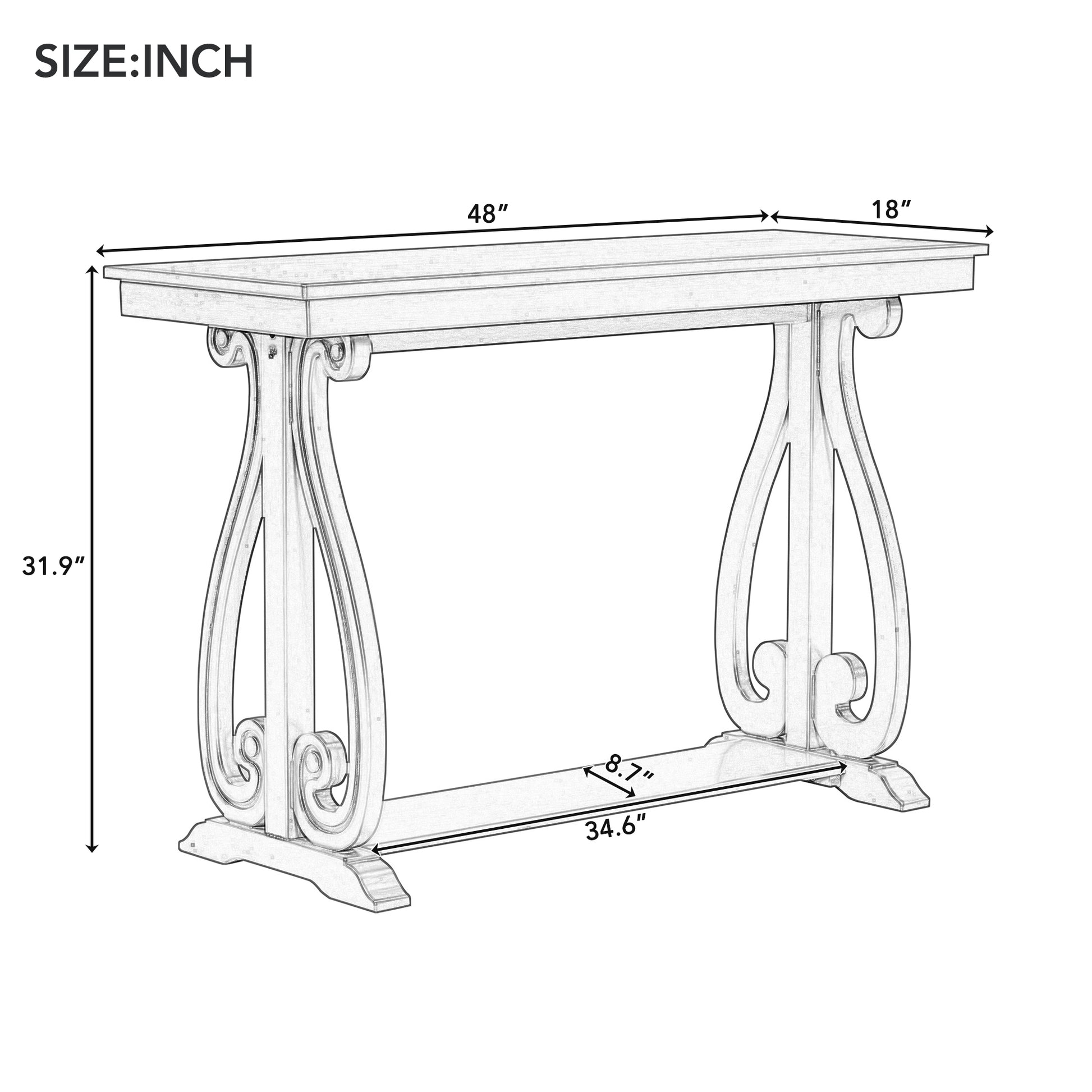 48 Inch Rustic Vintage Console Tablefarmhouse Style Entryway Table With Open Shelf And Sturdy Construction For Entryway And Living Room Navy Navy Distressed Finish Primary Living Space Antique,Rustic,Vintage Open Storage Console Tables Brushed