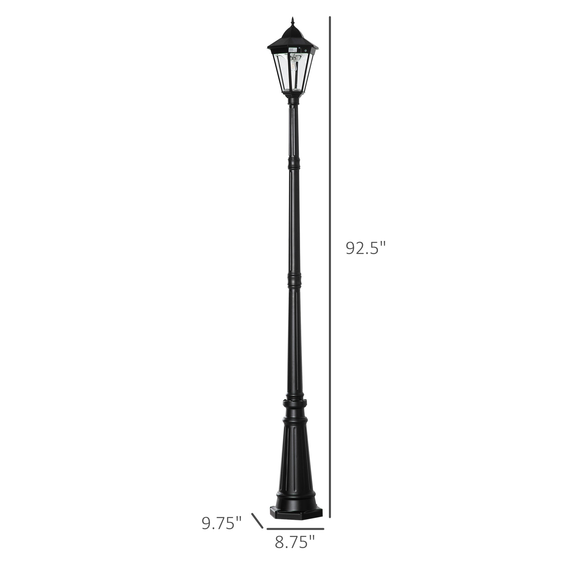 Outsunny 8' Solar Lamp Post Light, Waterproof Aluminum, Motion Activated Sensor Pir, Automatic Outdoor Vintage Street Lamp For Garden, Lawn, Pathway, Driveway, Black Black Aluminum