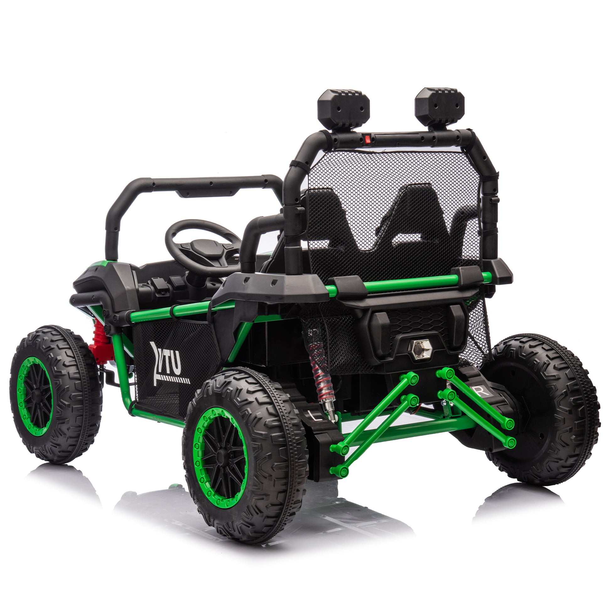 24V Two Seater Kids Ride On Utv W Parents Control,400W Super Power,Four Wheel Suspension,Led Light With Rear Searchlight,Bluetooth,Mp3,Music,Rear Storage Space,Speeds 3.73 4.97Mph For Kids Aged 3 . Green 50 99 Lbs Polypropylene