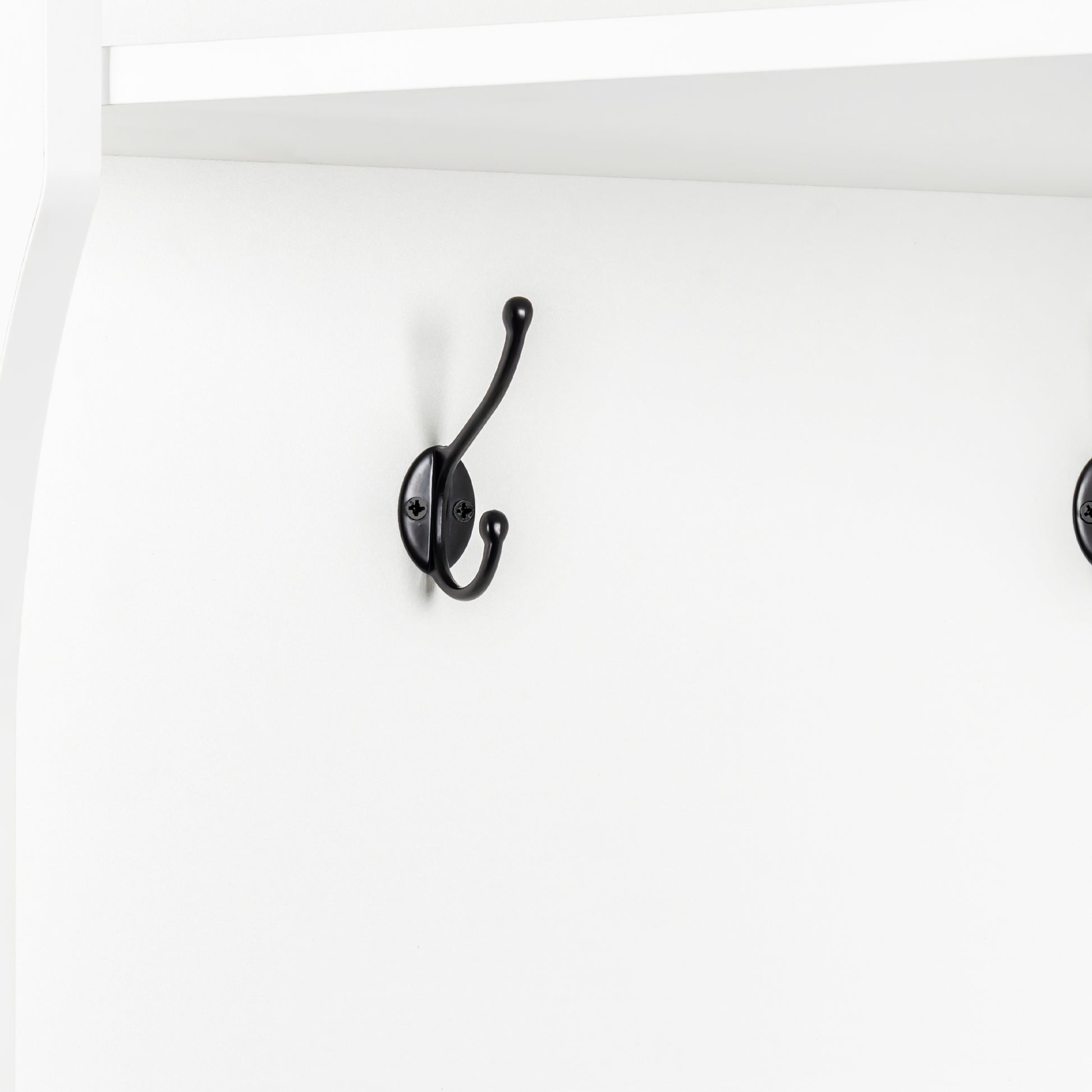 Minimalist Corner Hall Tree With Shoe Bench, Versatile Entryway Coat Rack With 4 Hooks, Corner Cabinet With Adjustable Shelf For Hallway, Living Room, White, 29.5''W*71.6''H White Particle Board
