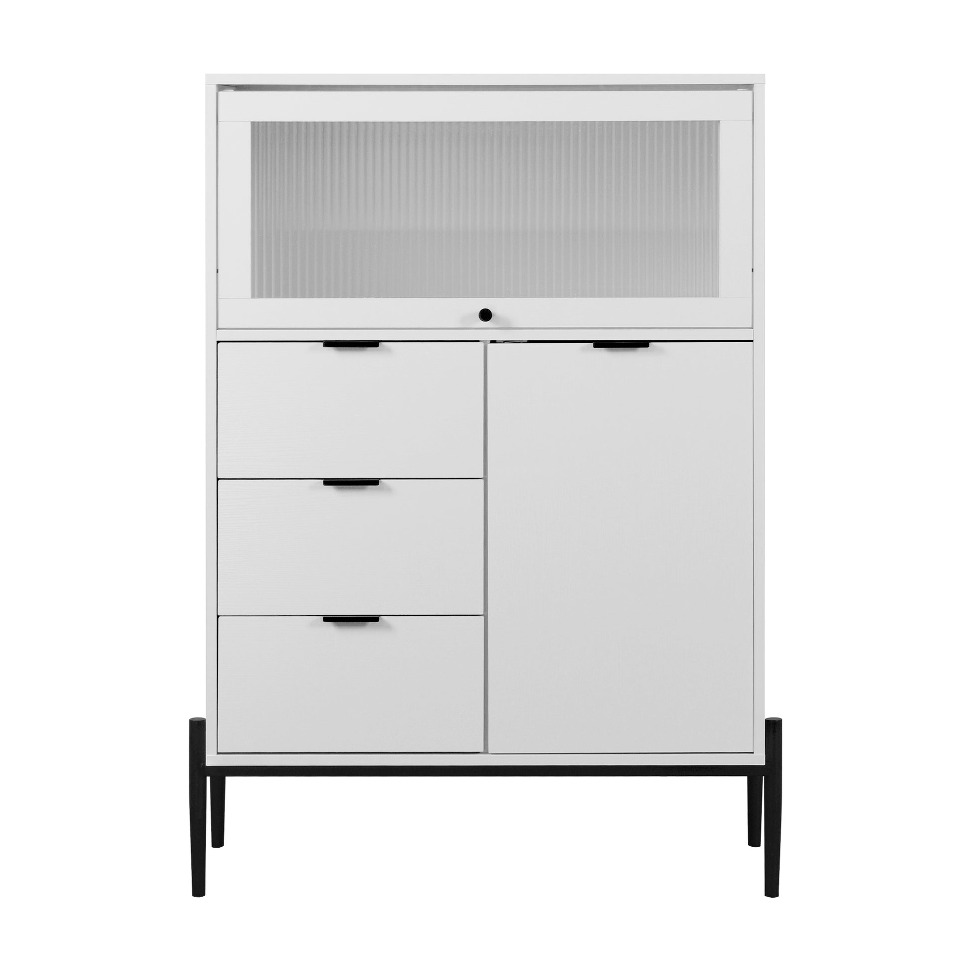 Sideboard With 3 Drawers ,1 Door And 1 Glass Door Wood Cabinet With Storage For Kitchen, Dining Room, Hallway 33.46" X 15.74" X 47.2" 5 Or More Spaces White White Glass Doors Modern Particle Board