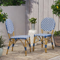 Outdoor Pe Ratten And Aluminum French Armless Bistro Chairs, Set Of 2, Navy Blue, Bamboo Print Finish No Navy Blue,White Rust Resistant Frame Garden & Outdoor French 2 Person Seating Group