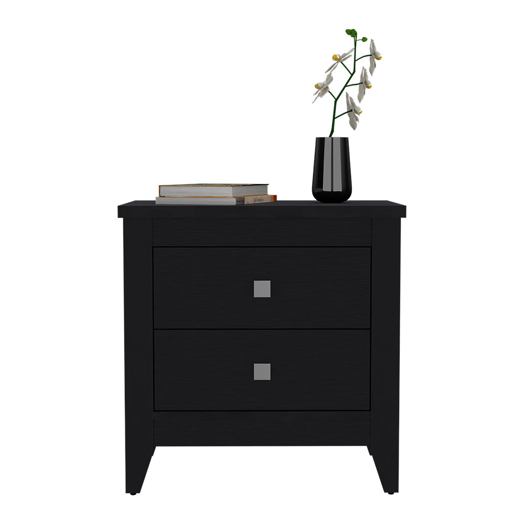 Nightstand 24"H, Two Drawers, Four Legs, Superior Top, Black Black Particle Board Particle Board