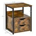 Homcom Industrial Side Table With 2 Drawers, Small End Table With Storage Shelf, Accent Sofa Table With Groove Handle And Metal Frame For Living Room, Brown Rustic Brown Particle Board