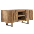 53 In. Solid Acacia Wood Tv Stand Media Console For Tvs Up To 60 In. With 2 Tier Shelf And 2 Storage Cabinet, Brown Brown Brown Primary Living Space 60 Inches 50 59 Inches Mid Century Modern Acacia 60 Inches Metal Acacia Wood