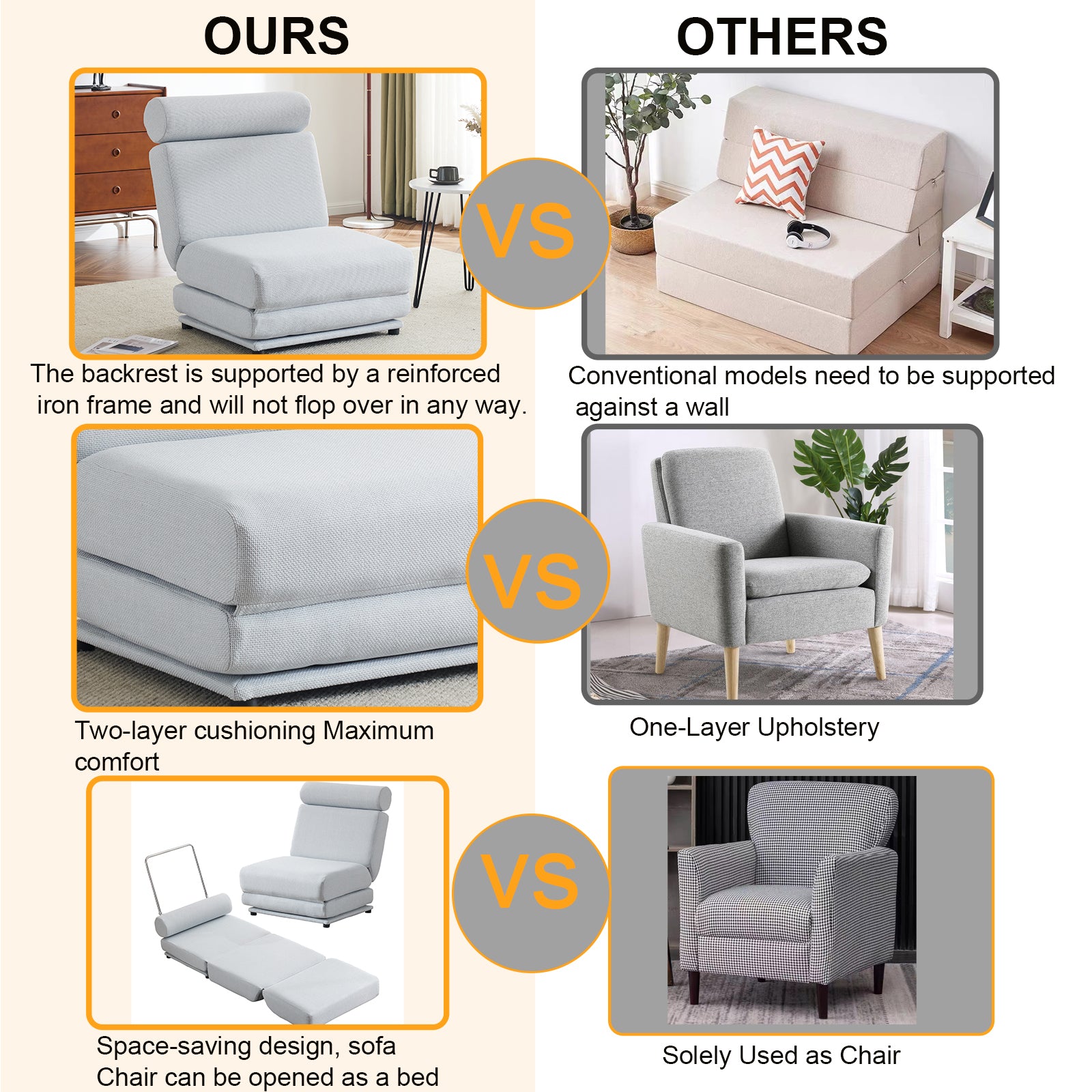 Single Sofa Chair Foldable Single Sofa Bed With Pillow,Portable Foldable Sofa Bed,Leisure Sofa Chair,Easy To Store,Made Ofand Wearable Linen Light Grey Blue Primary Living Space Modern Foam Linen