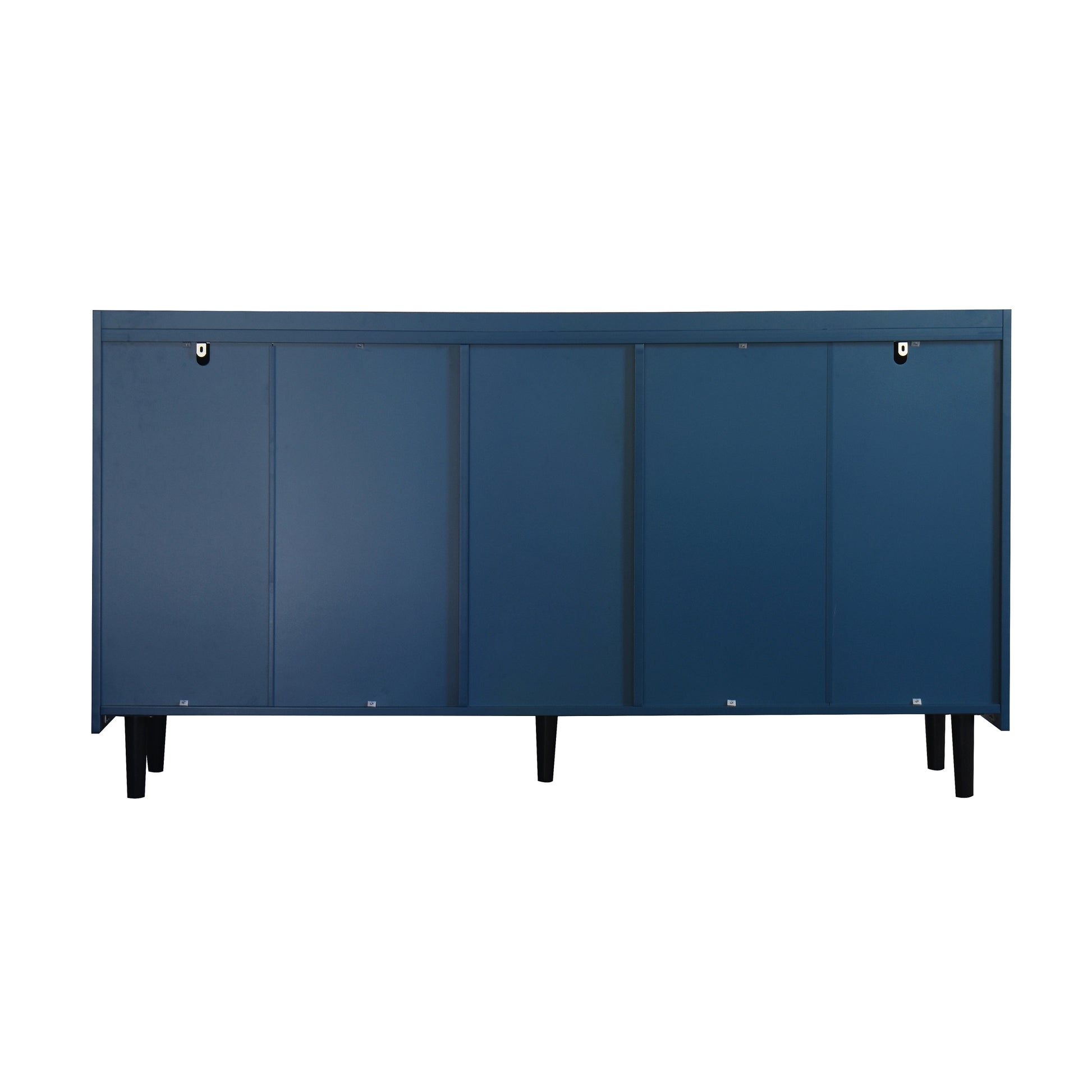 Modern Kitchen Pantry Storage Cabinet55" Coffee Bar Storage Cabinet With 2 Drawers, 2 Open Storage Compartment & 2 Glass Doors, Wood Buffet Table For Kitchen, Living Room, Blue Blue Mdf