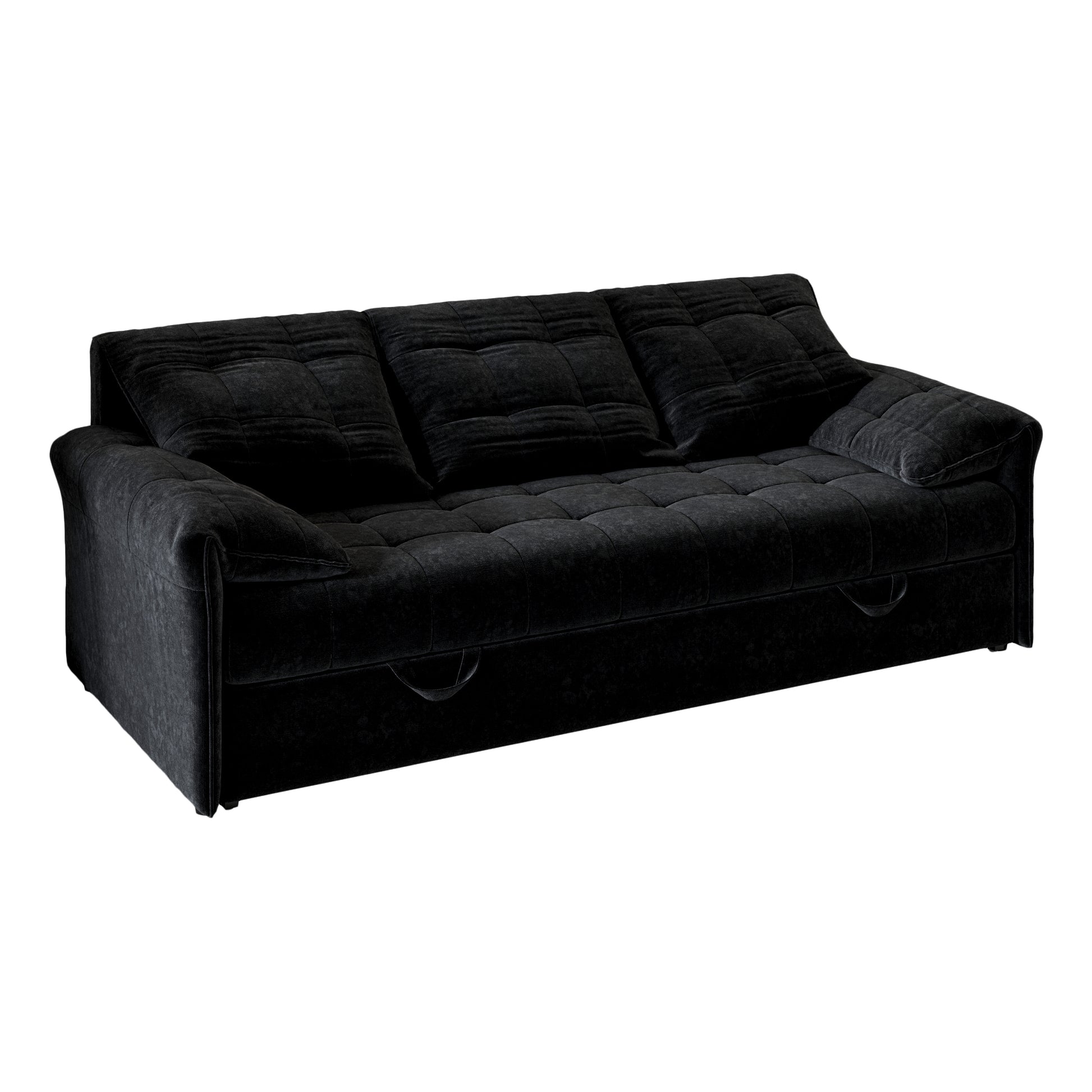 91 Inch Convertible Sofa Couch With Pull Out Couch Bed, Sleeper Sofa Bed For Living Room, Apartment, Chenille Fabric Color:Black Black Light Brown Chenille Wood Primary Living Space Cushion Back