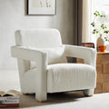 Mirod Sleek Right Angle Armrests, Ergonomic Lumbar Support, Square Wooden Block Legs, Inclined Seat For Comfort, Artistic Statement Piece For Living Room,Bedroom And Study White Boucle