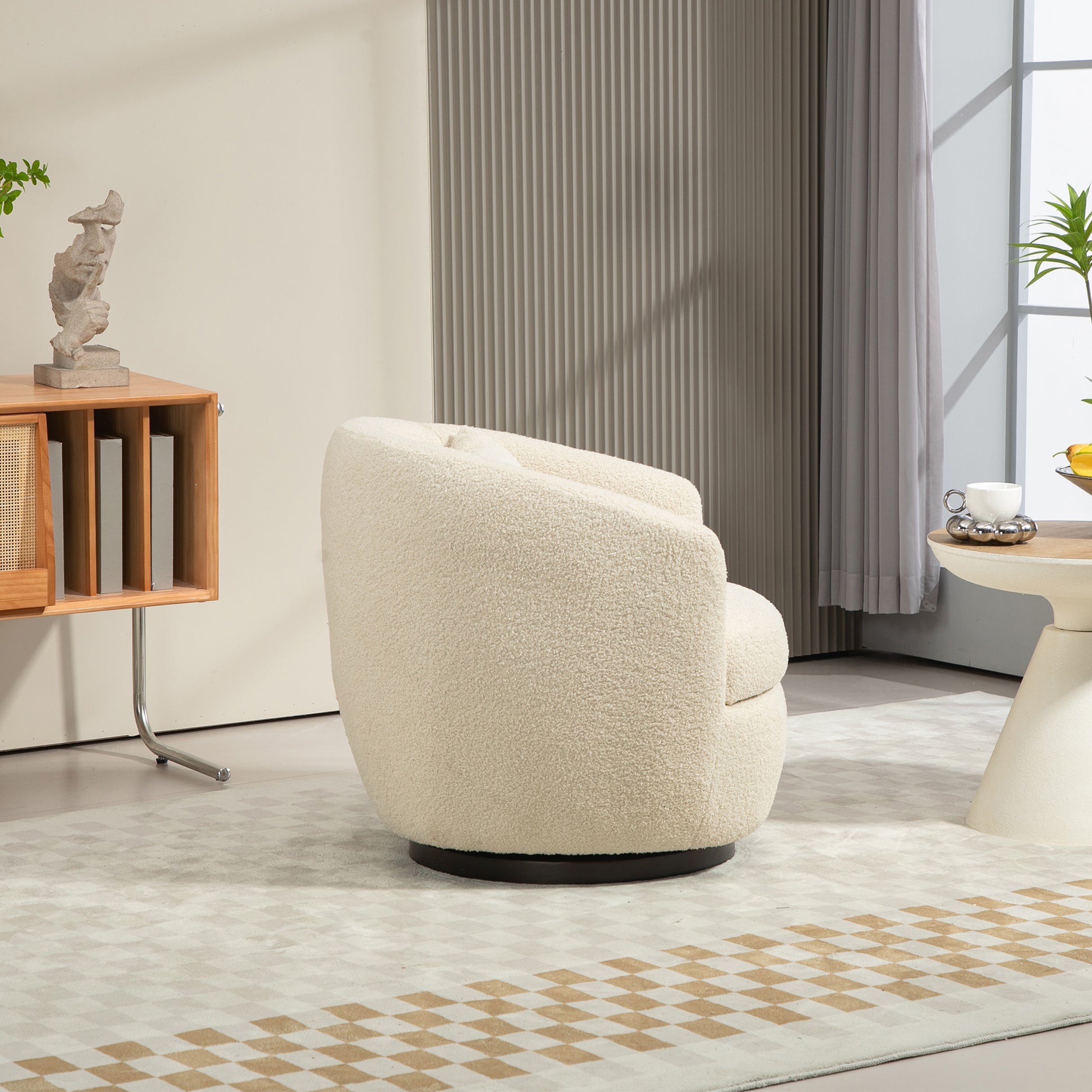 Upholstered Swivel Barrel Armchair With Storage Modern Living Room Side Chair For Bedroom Office Reading Spaces Teddy Fabric Beige Beige Foam Upholstered