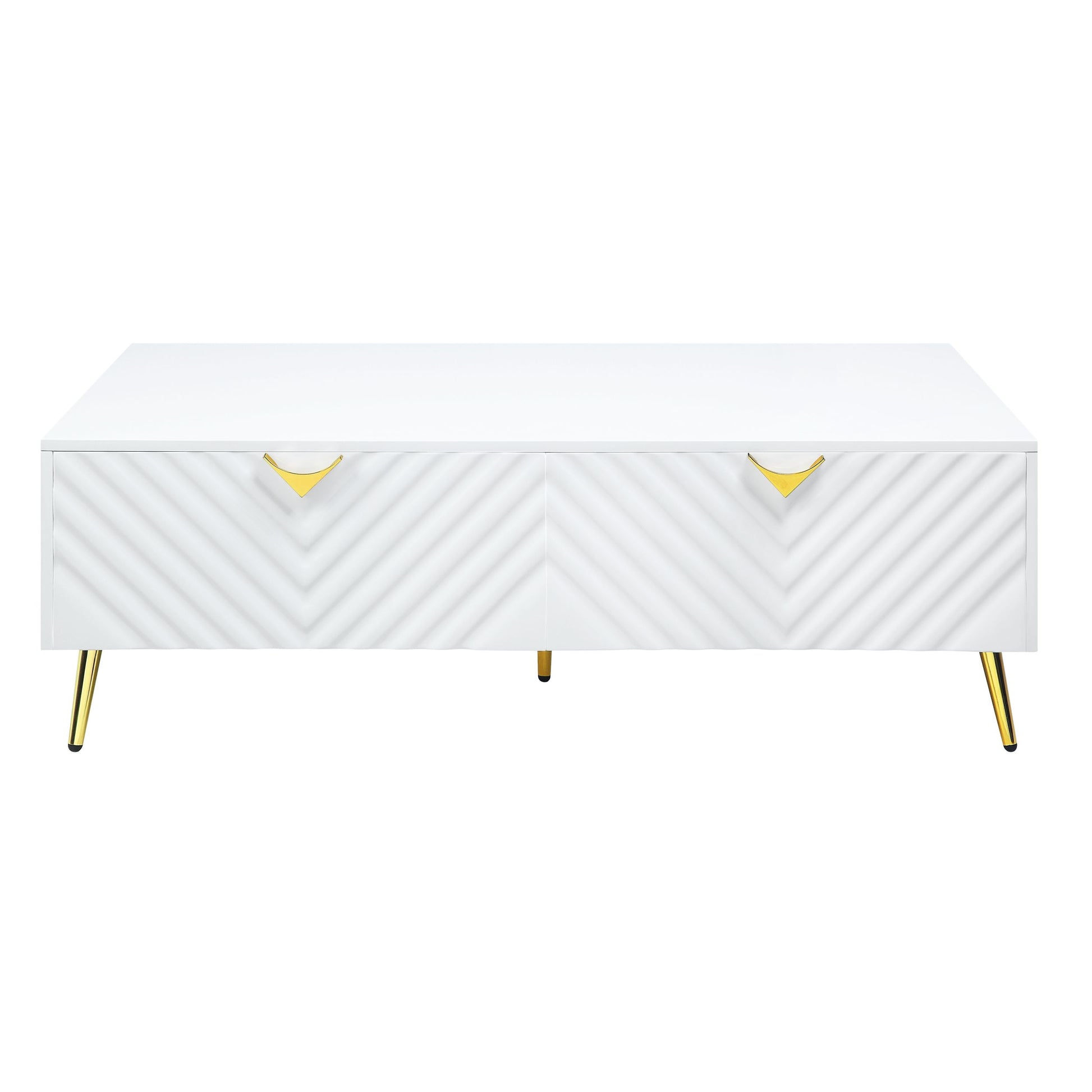 White High Gloss 2 Drawer Coffee Table With Support Leg White Primary Living Space Contemporary Drawers Rectangular Wood Metal