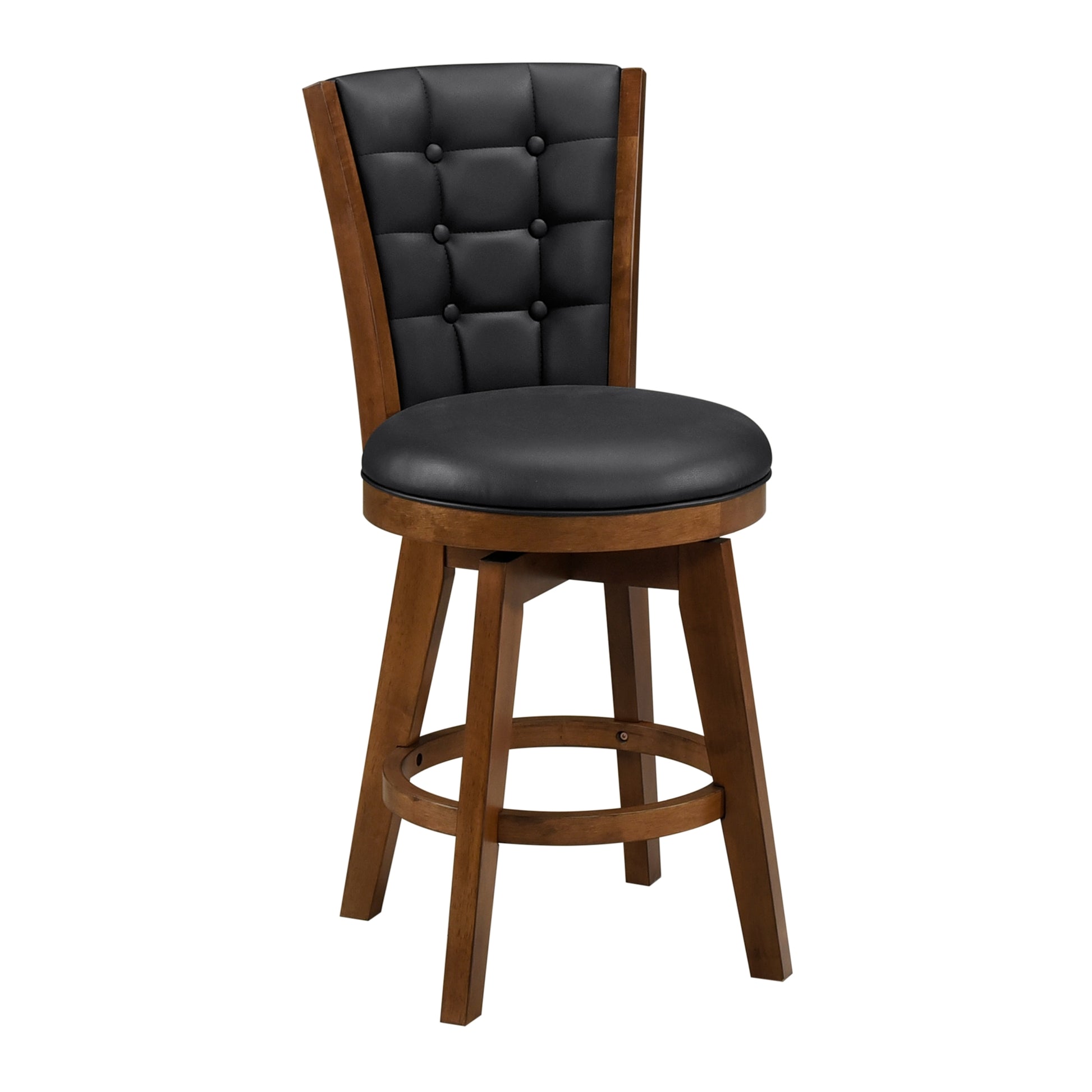 Swivel Counter Height Chairs Set Of 2, Button Tufted Upholstered Seat And Back Chestnut Finish Solid Wood Dining Furniture Chestnut Dining Room Solid Wood