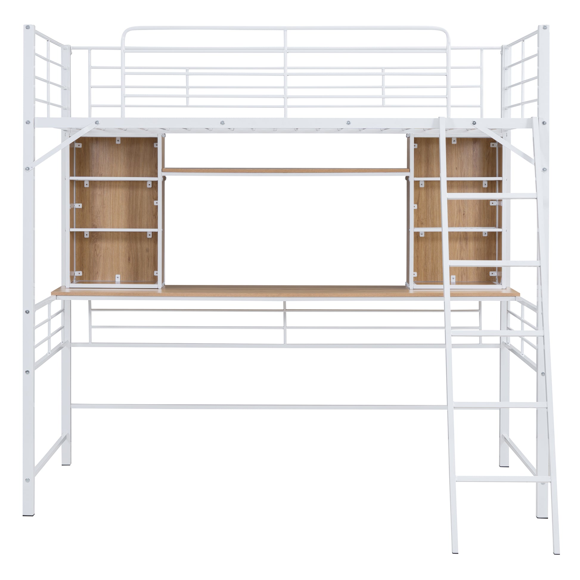 Twin Size Loft Bed With Desk And Shelfloft Bed With Ladder,Twin,White Twin White Metal