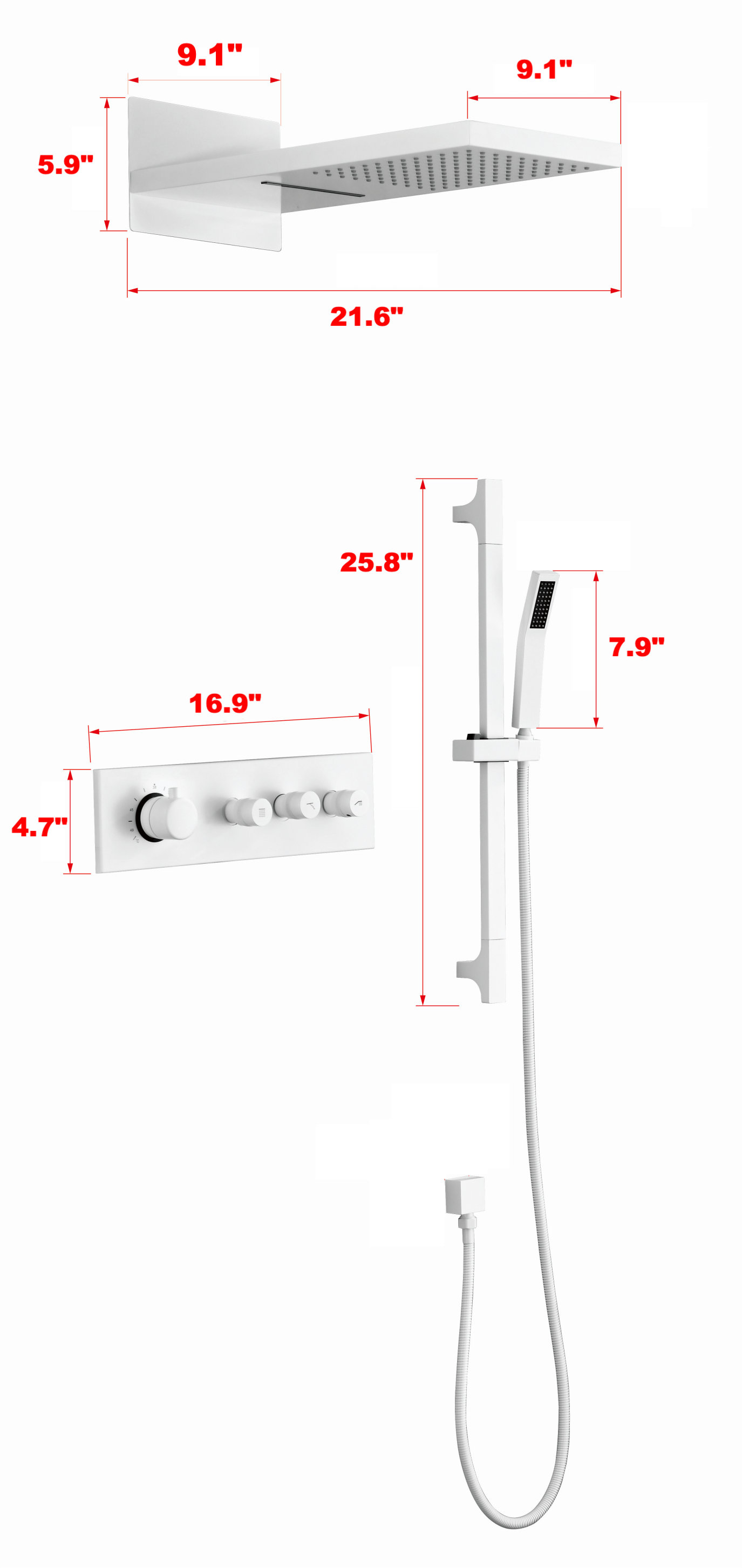 White 4 Function Knobs Waterfall And Rainfall Shower System With Handheld Shower White Black Brass Brass