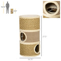 Pawhut 28 Inch Cat Condo, 3 Story Cat Hideaway With Sisal Scratching Pad, Barrel Shaped Small Cat Tree For Indoor Cats, Khaki And Brown Khaki Particle Board