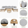 7 Pieces Outdoor Patio Furniture, All Weather Rattan Sectional Sofa Set With Thick Cushions And Pillows, Freely Combined Conversation Sets For Garden, Backyard, Balcony, Gray Yes Gray Seats 6 Garden & Outdoor Complete Patio Sets Foam Wicker