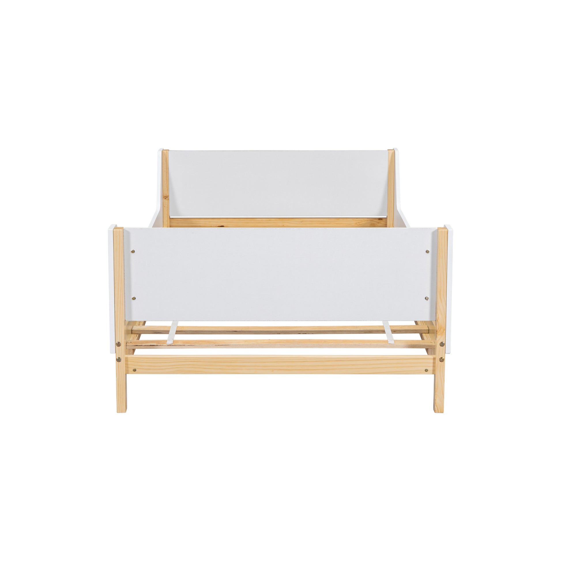 Twin Bed With Headboard, Footboard, Safeguards, Built In Bed End Book Storage Rack ,White Twin White American Design Pine