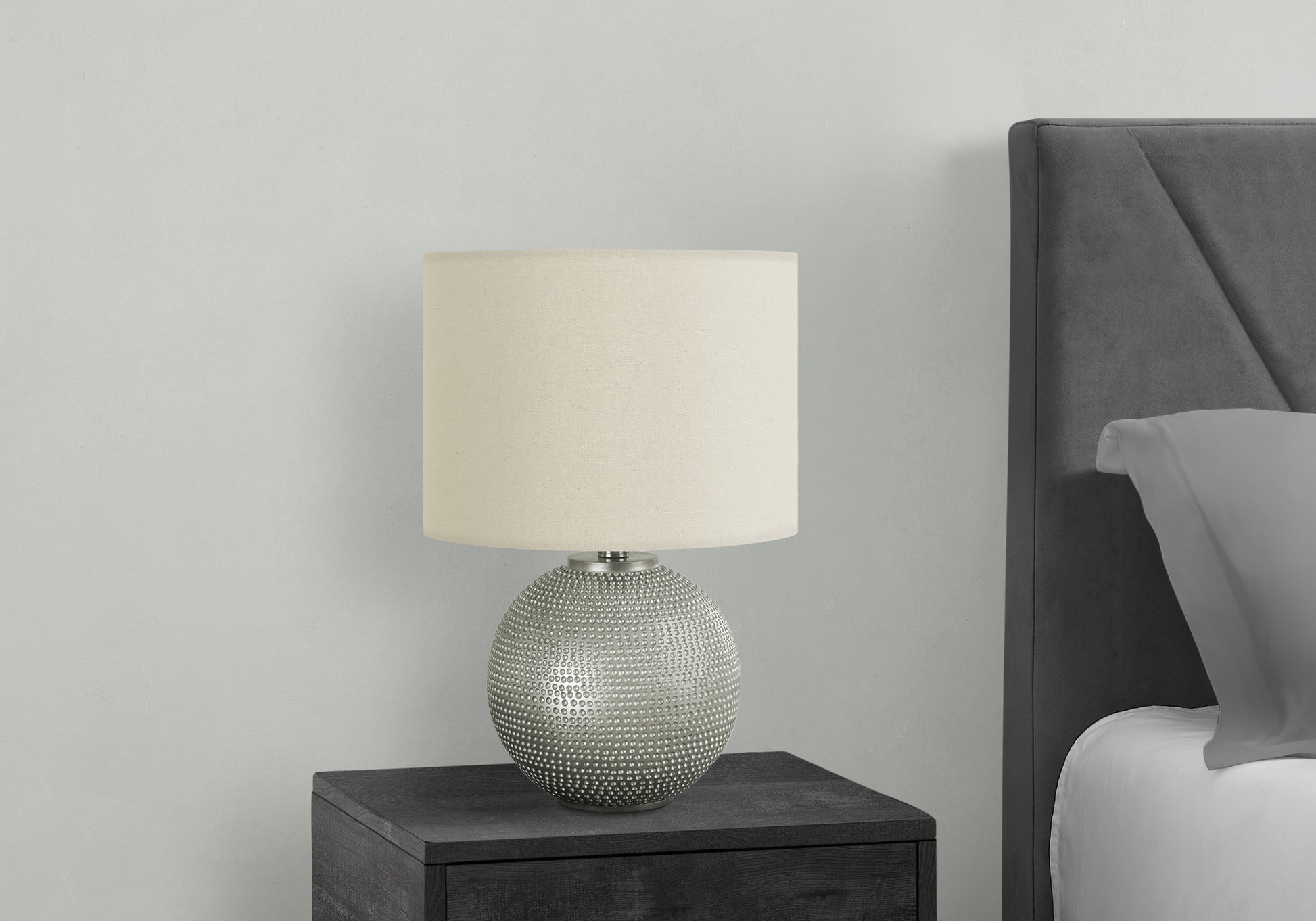 Lighting, 19"H, Table Lamp, Grey Resin, Ivory Cream Shade, Modern Grey Polyresin