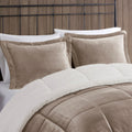 Plush To Sherpa Down Alternative Comforter Set Queen Taupe Ivory Polyester